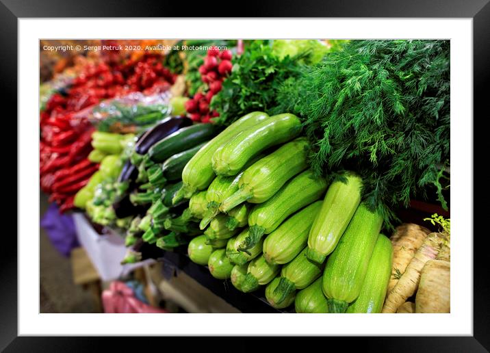Juicy greens of zucchini, dill, parsley and eggplant, radish, is on the market for sale Framed Mounted Print by Sergii Petruk