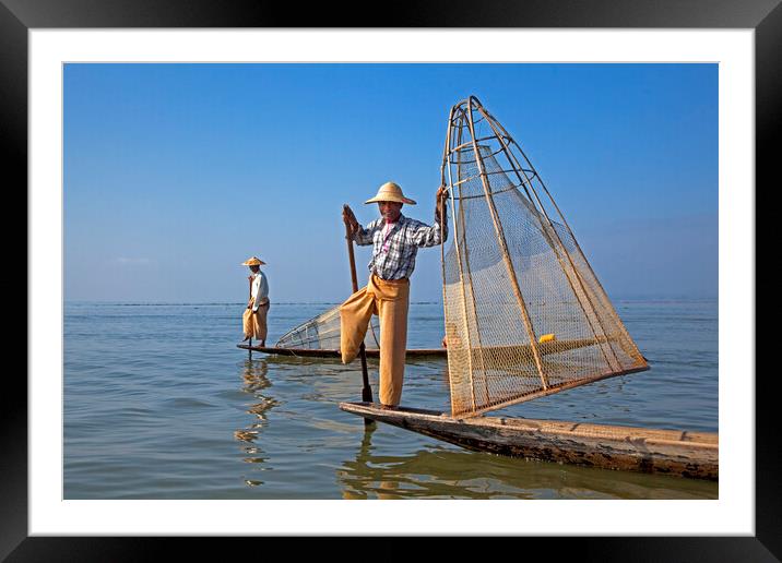 Intha Fishermen on Inle Lake, Burma Framed Mounted Print by Arterra 