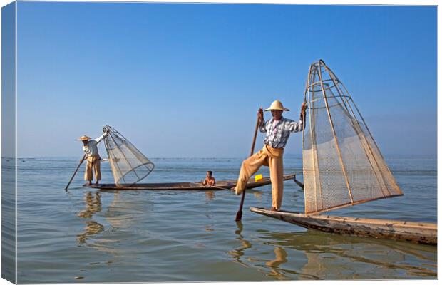 Fishing on Lake Inle, Myanmar Canvas Print by Arterra 