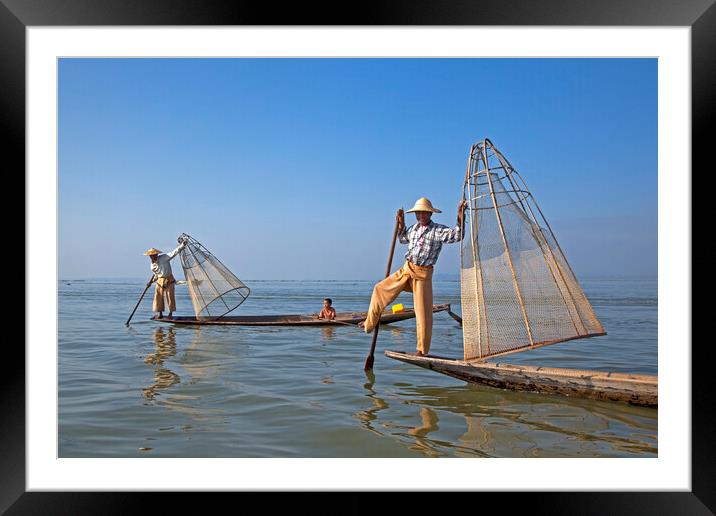 Fishing on Lake Inle, Myanmar Framed Mounted Print by Arterra 