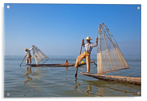 Fishing on Lake Inle, Myanmar Acrylic by Arterra 