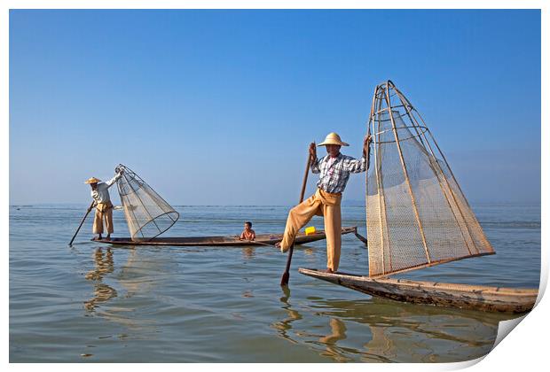 Fishing on Lake Inle, Myanmar Print by Arterra 
