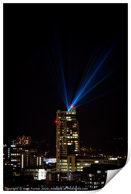 Bridgewater Place, Leeds with Leeds Laser Light Night Print by Gary Turner