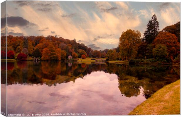 Stourhead In Autumn Canvas Print by Paul Brewer