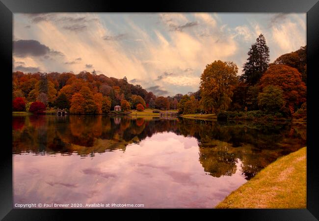Stourhead In Autumn Framed Print by Paul Brewer