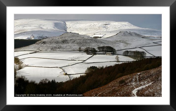 Crook Hill and Kinder Scout in Winter Framed Mounted Print by Chris Drabble