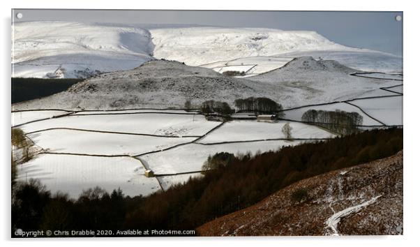 Crook Hill and Kinder Scout in Winter Acrylic by Chris Drabble