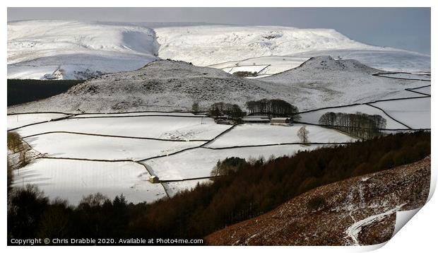 Crook Hill and Kinder Scout in Winter Print by Chris Drabble