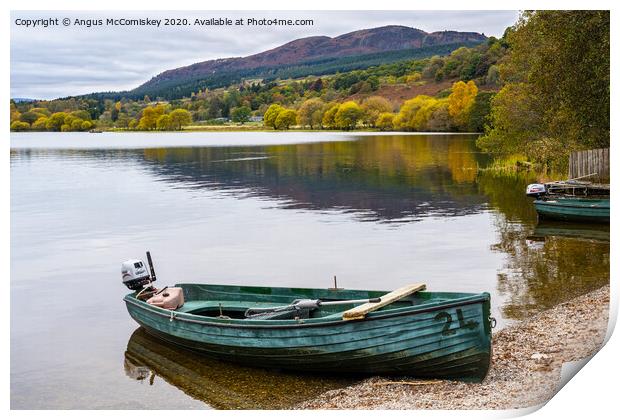 Beached boat on Lake of Menteith Print by Angus McComiskey
