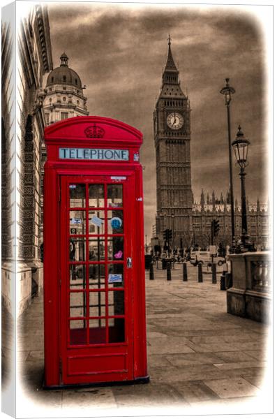 Big Ben with old London red telephone booth Canvas Print by Stephen Munn