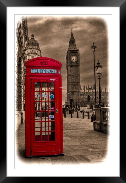 Big Ben with old London red telephone booth Framed Mounted Print by Stephen Munn