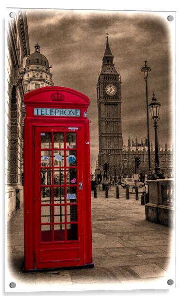 Big Ben with old London red telephone booth Acrylic by Stephen Munn