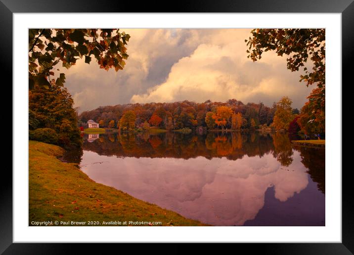 Stourhead Lake in Autumn Framed Mounted Print by Paul Brewer