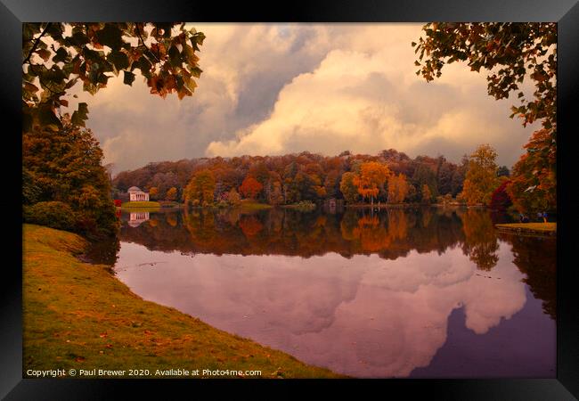 Stourhead Lake in Autumn Framed Print by Paul Brewer