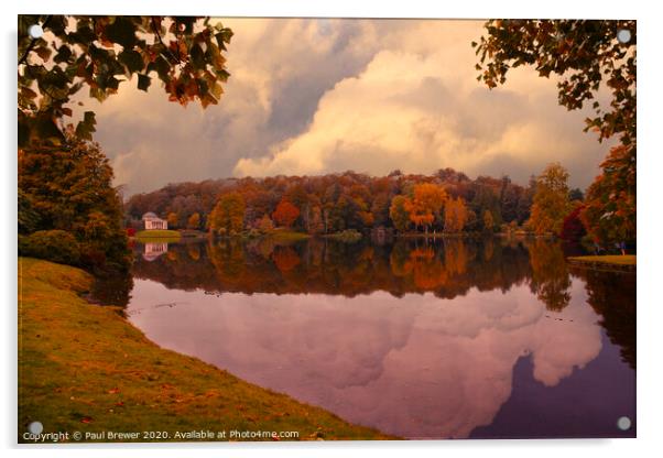 Stourhead Lake in Autumn Acrylic by Paul Brewer
