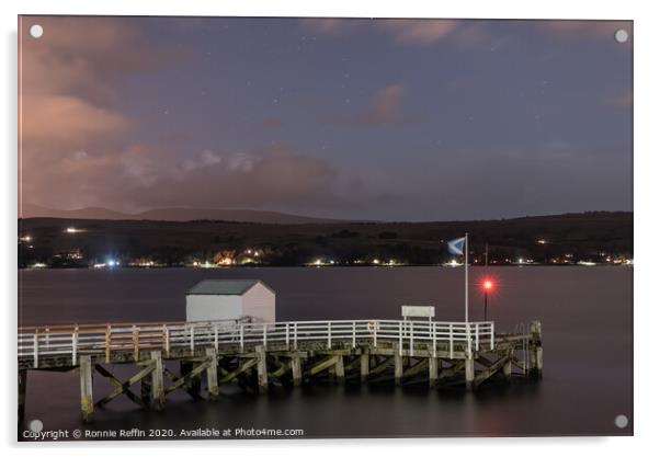 Blairmore Pier At Night Acrylic by Ronnie Reffin