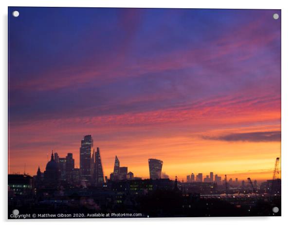 Epic dawn sunrise landscape cityscape over London city sykline looking East along River Thames Acrylic by Matthew Gibson