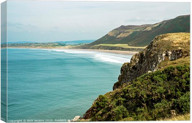 Rhossili Bay at the tip end of the Gower Peninsula Canvas Print by Nick Jenkins