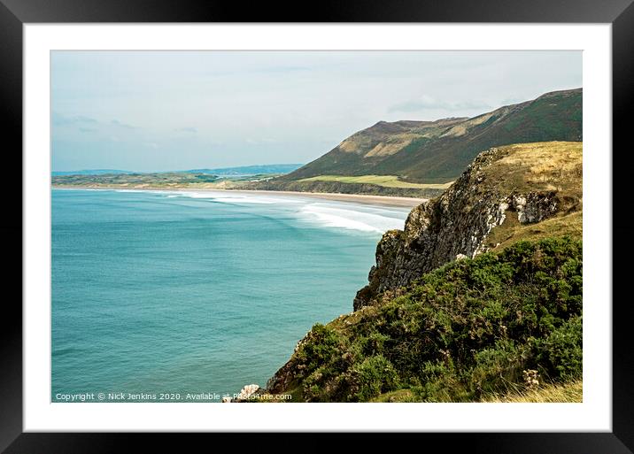 Rhossili Bay at the tip end of the Gower Peninsula Framed Mounted Print by Nick Jenkins