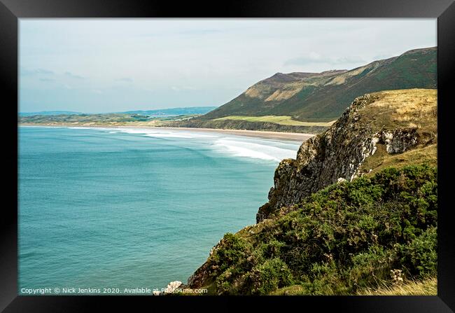 Rhossili Bay at the tip end of the Gower Peninsula Framed Print by Nick Jenkins
