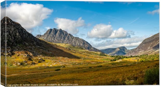 Tryfan and Ogwen Valley Snowdonia Wales Canvas Print by Adrian Evans
