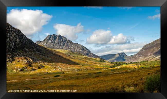 Tryfan and Ogwen Valley Snowdonia Wales Framed Print by Adrian Evans