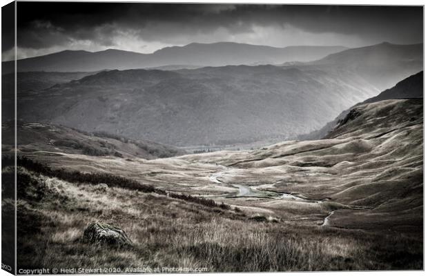 View from the top of the Honister Pass Looking Dow Canvas Print by Heidi Stewart