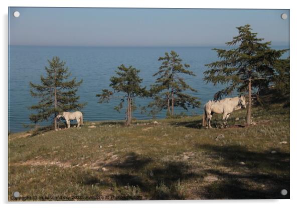Baikal and horses landscape Acrylic by Yulia Vinnitsky