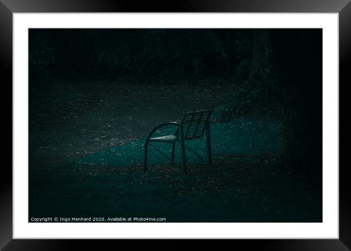 Lonely park bench Framed Mounted Print by Ingo Menhard