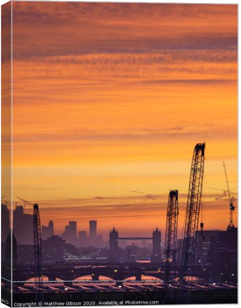 Epic dawn sunrise landscape cityscape over London city sykline looking East along River Thames Canvas Print by Matthew Gibson