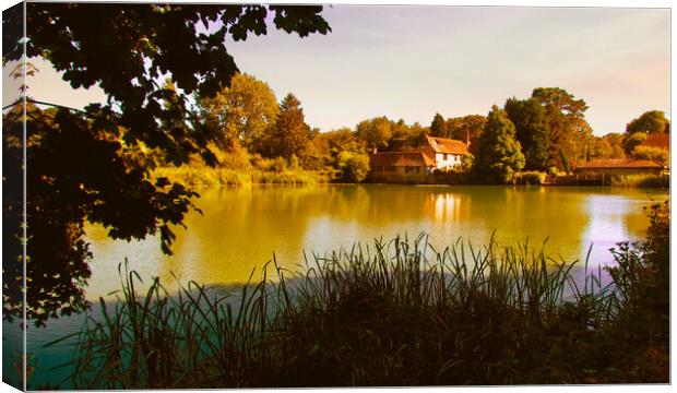 The Country House across the lake. Sussex Canvas Print by Beryl Curran