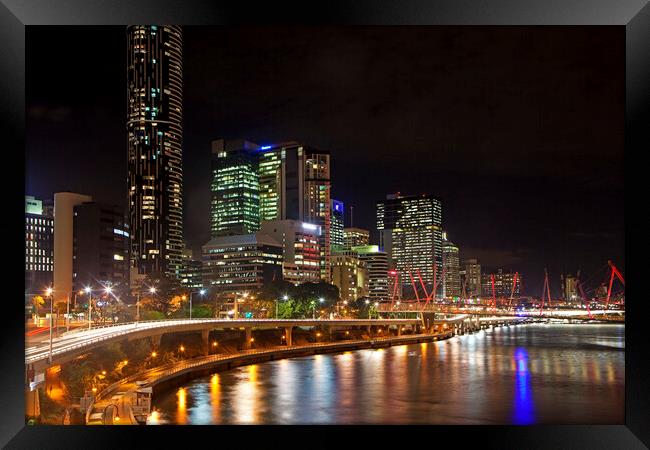 Skyline of Brisbane at Night, Australia Framed Print by Arterra 