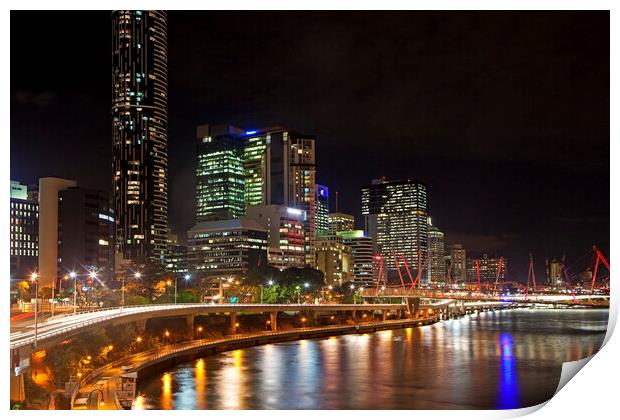 Skyline of Brisbane at Night, Australia Print by Arterra 