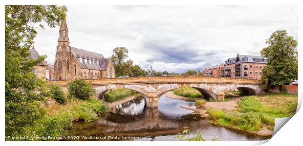 Morpeth St Georges reform church, over looking Wansbeck river and Telford Bridge  Print by Holly Burgess