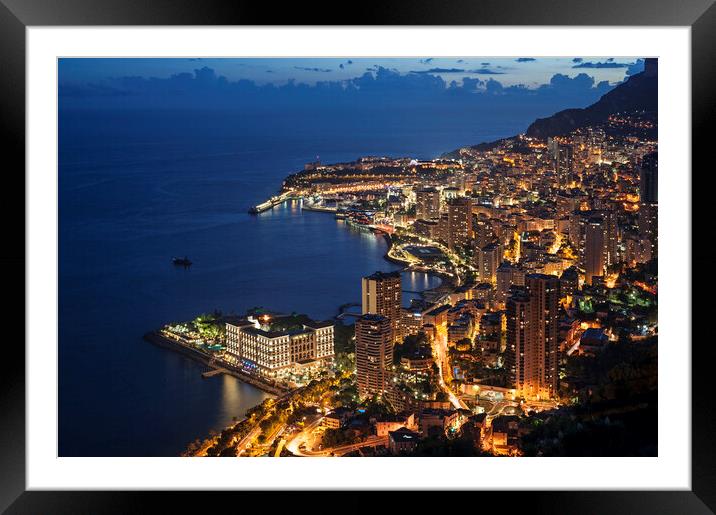Port of Monte Carlo at Night, Monaco Framed Mounted Print by Arterra 