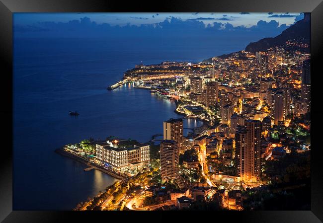 Port of Monte Carlo at Night, Monaco Framed Print by Arterra 