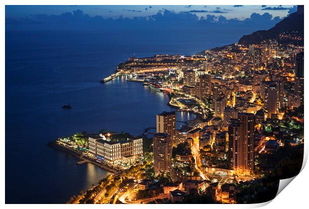 Port of Monte Carlo at Night, Monaco Print by Arterra 