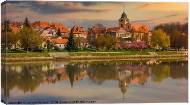 Sunset over the town of Tyn nad Vltavou, Czechia. Springtime evening in Czechia. Canvas Print by Sergey Fedoskin