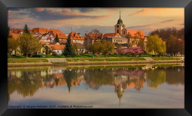 Sunset over the town of Tyn nad Vltavou, Czechia. Springtime evening in Czechia. Framed Print by Sergey Fedoskin