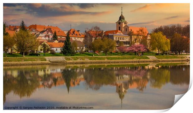 Sunset over the town of Tyn nad Vltavou, Czechia. Springtime evening in Czechia. Print by Sergey Fedoskin