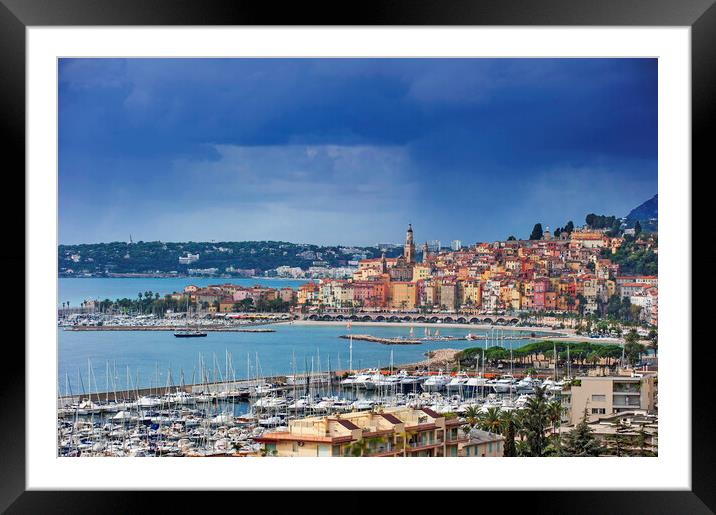 Menton Port along the French Riviera Framed Mounted Print by Arterra 