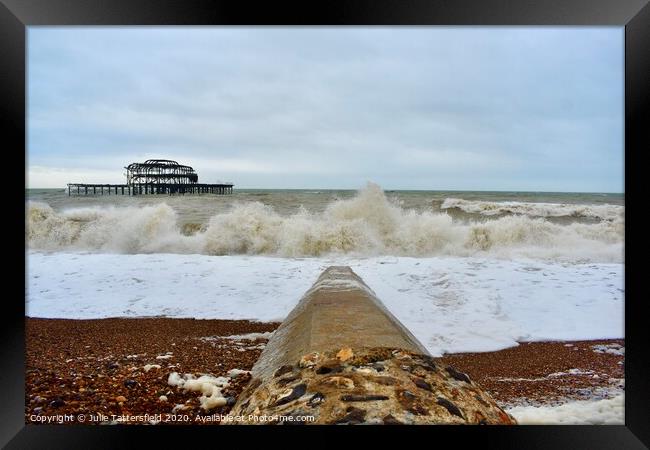 Brighton west pier stormy sea Framed Print by Julie Tattersfield