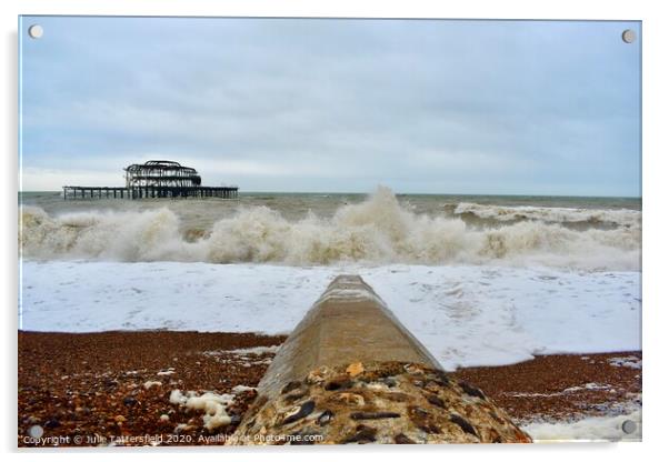 Brighton west pier stormy sea Acrylic by Julie Tattersfield