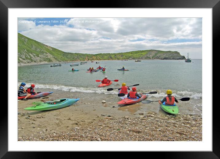 Canoes at Lulworth Cove, Dorset Framed Mounted Print by Laurence Tobin