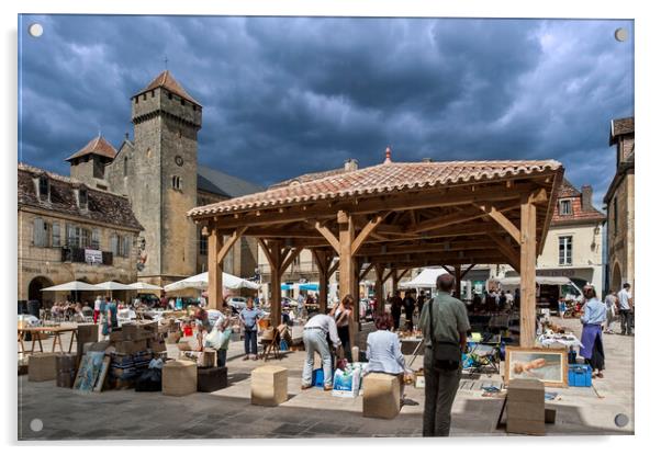 Market Day at Beaumont-du-Périgord, Dordogne Acrylic by Arterra 