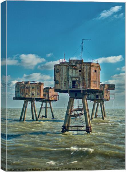 WWII Forts ant Red Sands in The River Thames Estuary off the Kent coast. Canvas Print by Peter Bolton