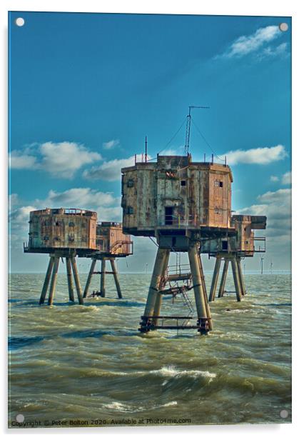 WWII Forts ant Red Sands in The River Thames Estuary off the Kent coast. Acrylic by Peter Bolton