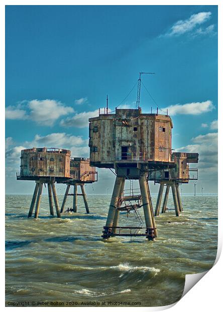 WWII Forts ant Red Sands in The River Thames Estuary off the Kent coast. Print by Peter Bolton