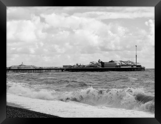 Majestic Brighton Pier in Monochrome Framed Print by Beryl Curran