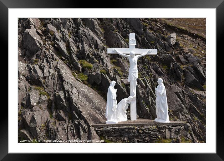 statue of the crucifixion at Slea Head Framed Mounted Print by jim Hamilton